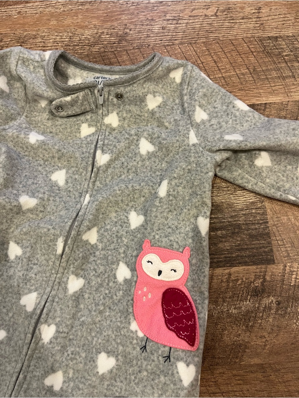 Carter's Gray Heart Fleece Sleep Sack with Pink Owl Applique